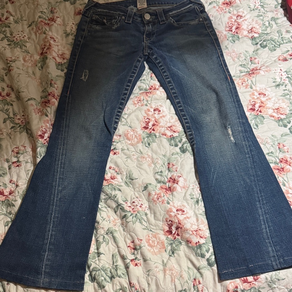 True Religion Womens Flared Jeans - Dark Blue Wash